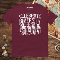 Maroon Celebrate Diversity Gladiator Helmets Edition Tee - history buff gift by HistoHead