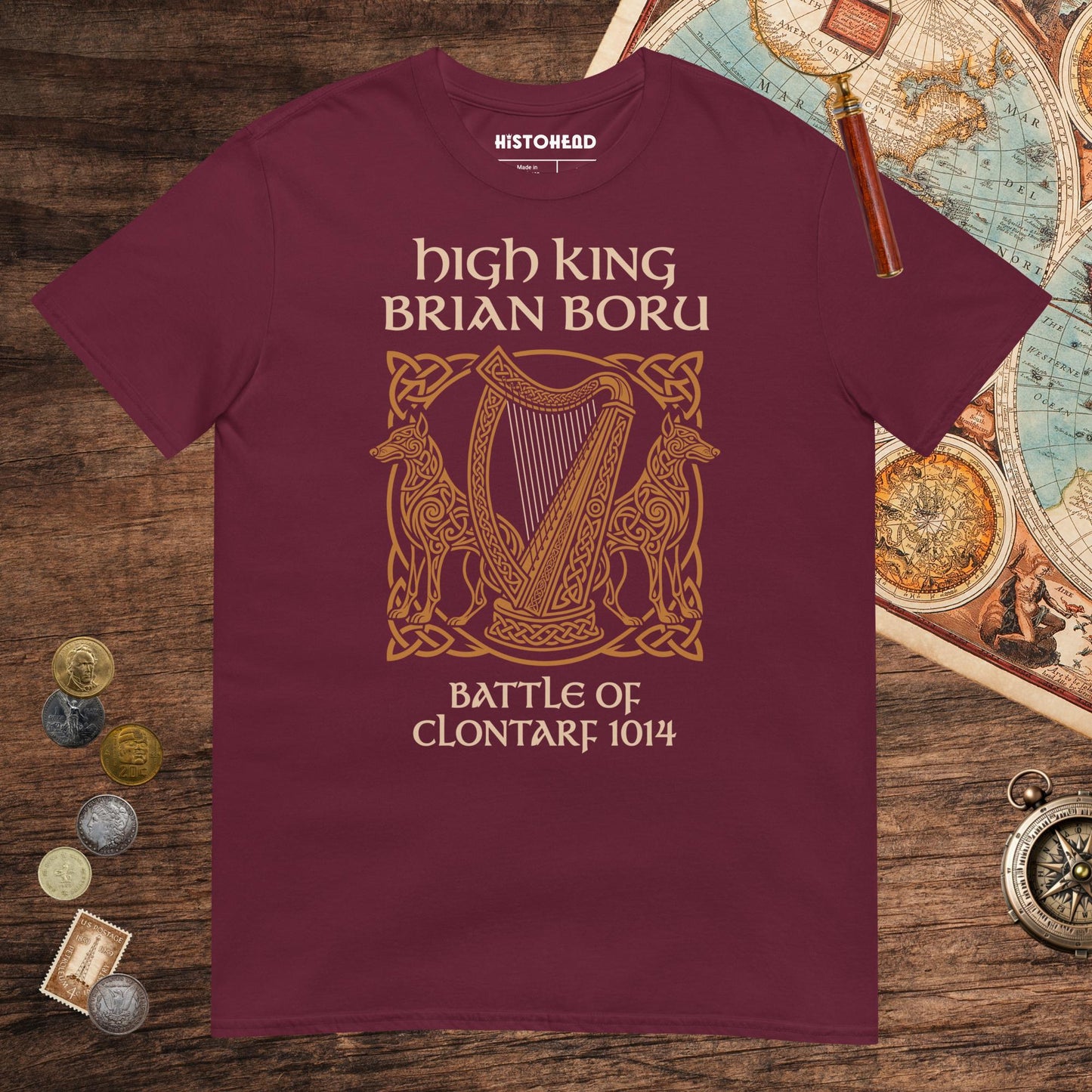 Maroon Brian Boru Tee - history buff gift by HistoHead