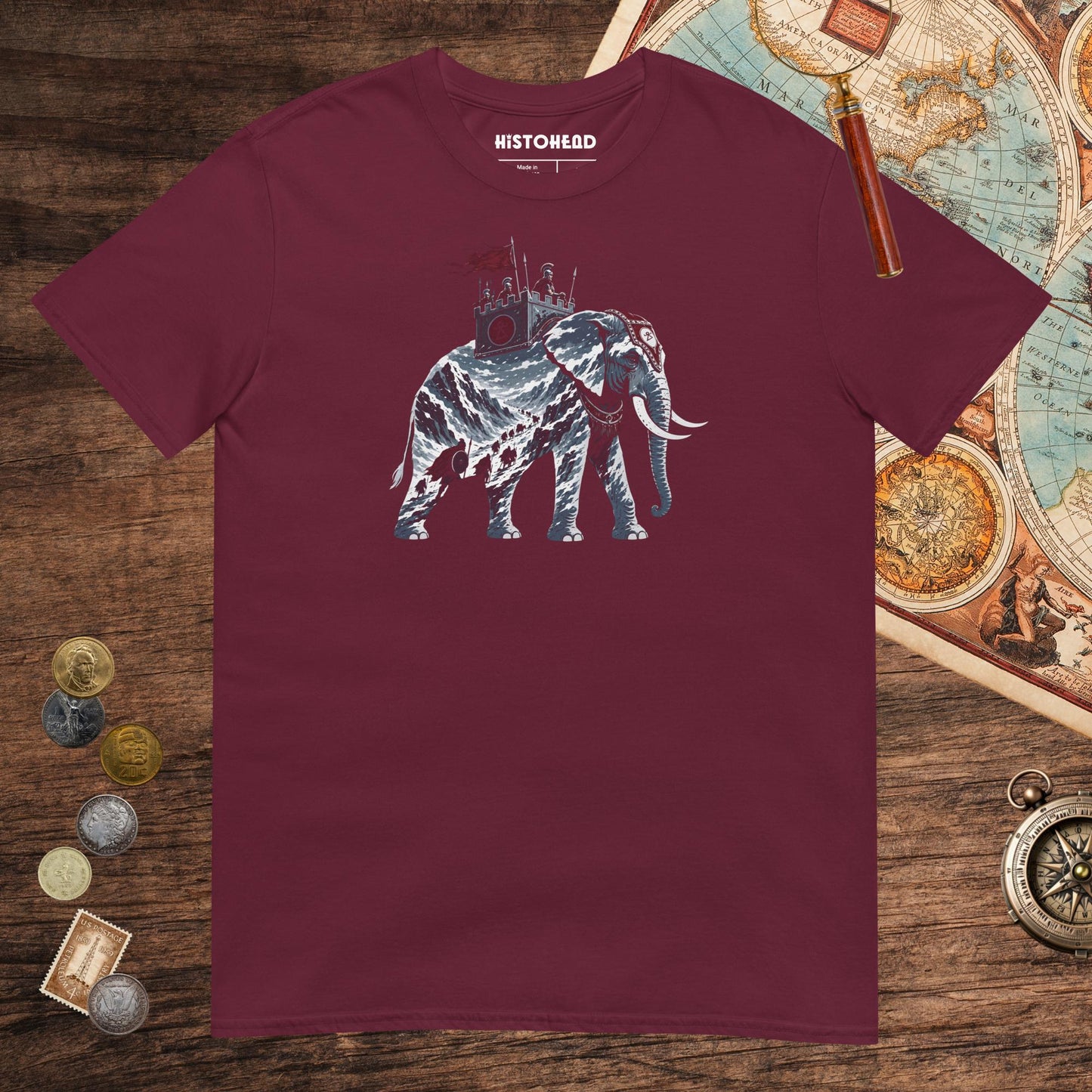 Maroon Hannibal Crossing the Alps Tee - history buff gift by HistoHead