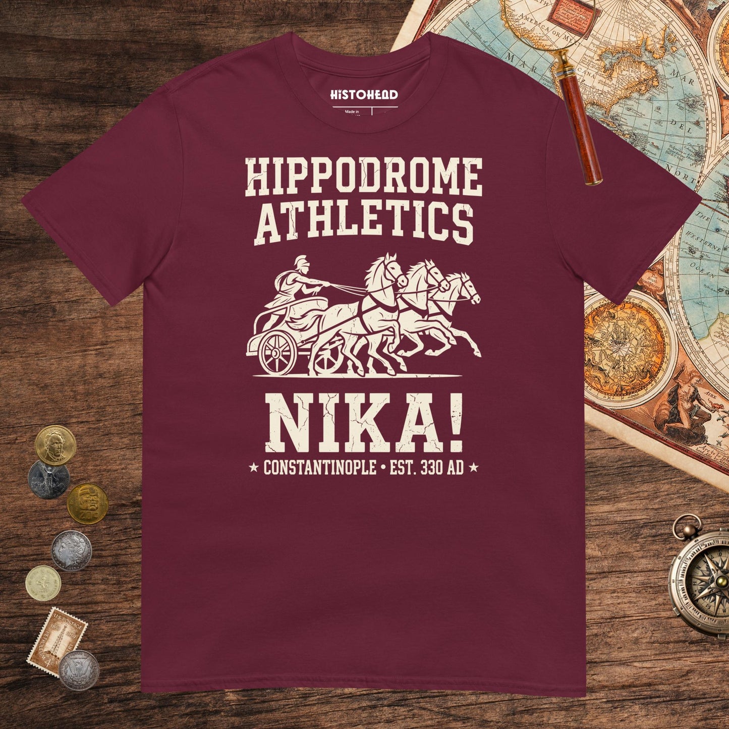 Maroon Hippodrome Athletics Tee - history buff gift by HistoHead
