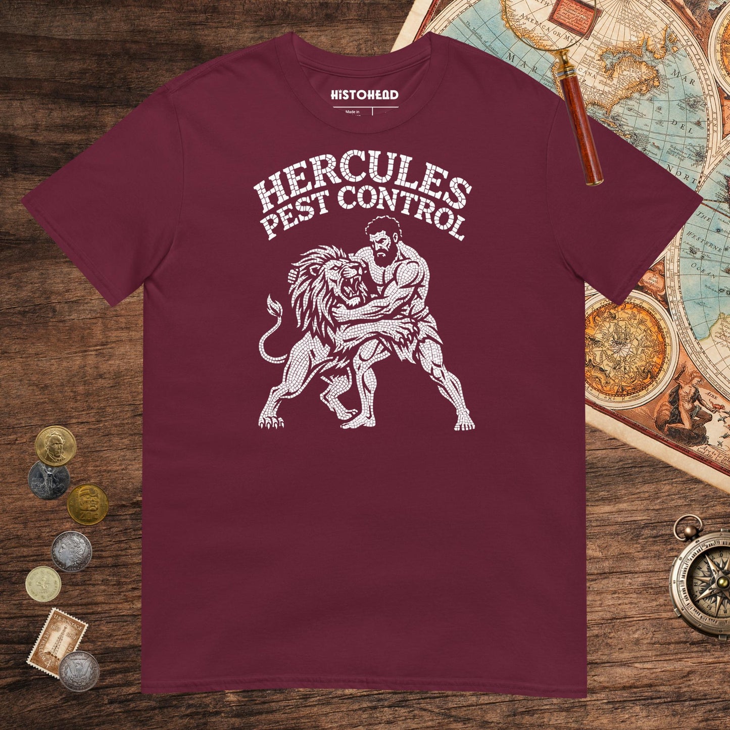 Maroon Hercules Pest Control Tee - history buff gift by HistoHead