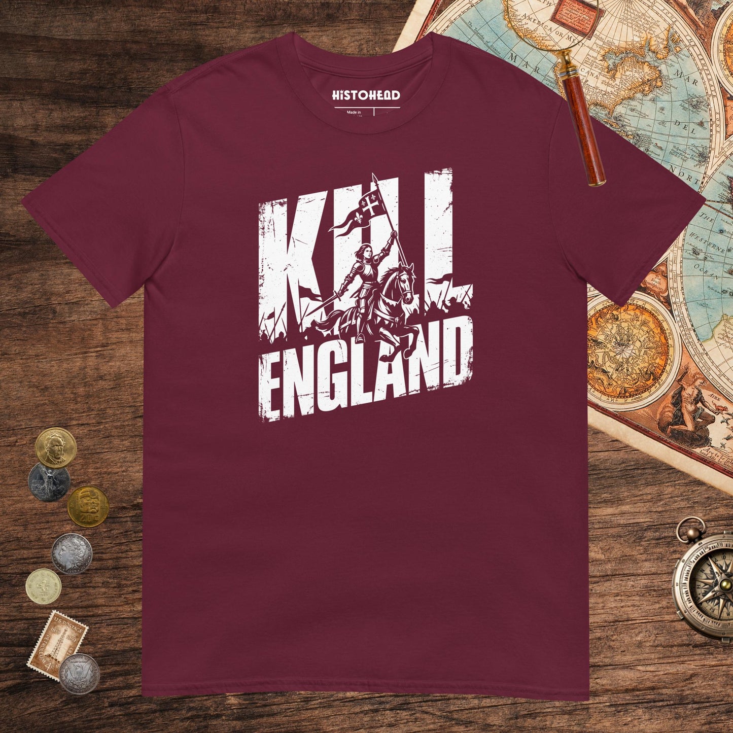 Maroon Joan of Arc Kill England Tee - history buff gift by HistoHead