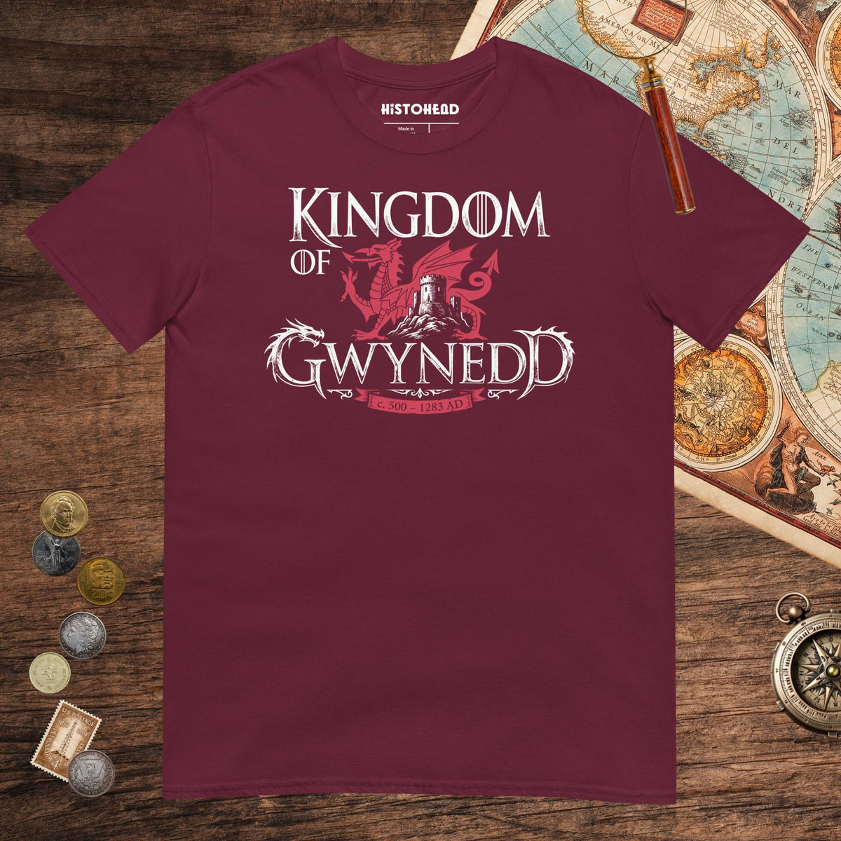 Maroon Kingdom of Gwynedd Tee - history buff gift by HistoHead