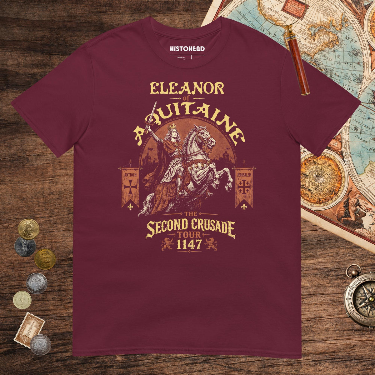 Maroon Eleanor of Aquitaine Second Crusade Tour Tee - history buff gift by HistoHead
