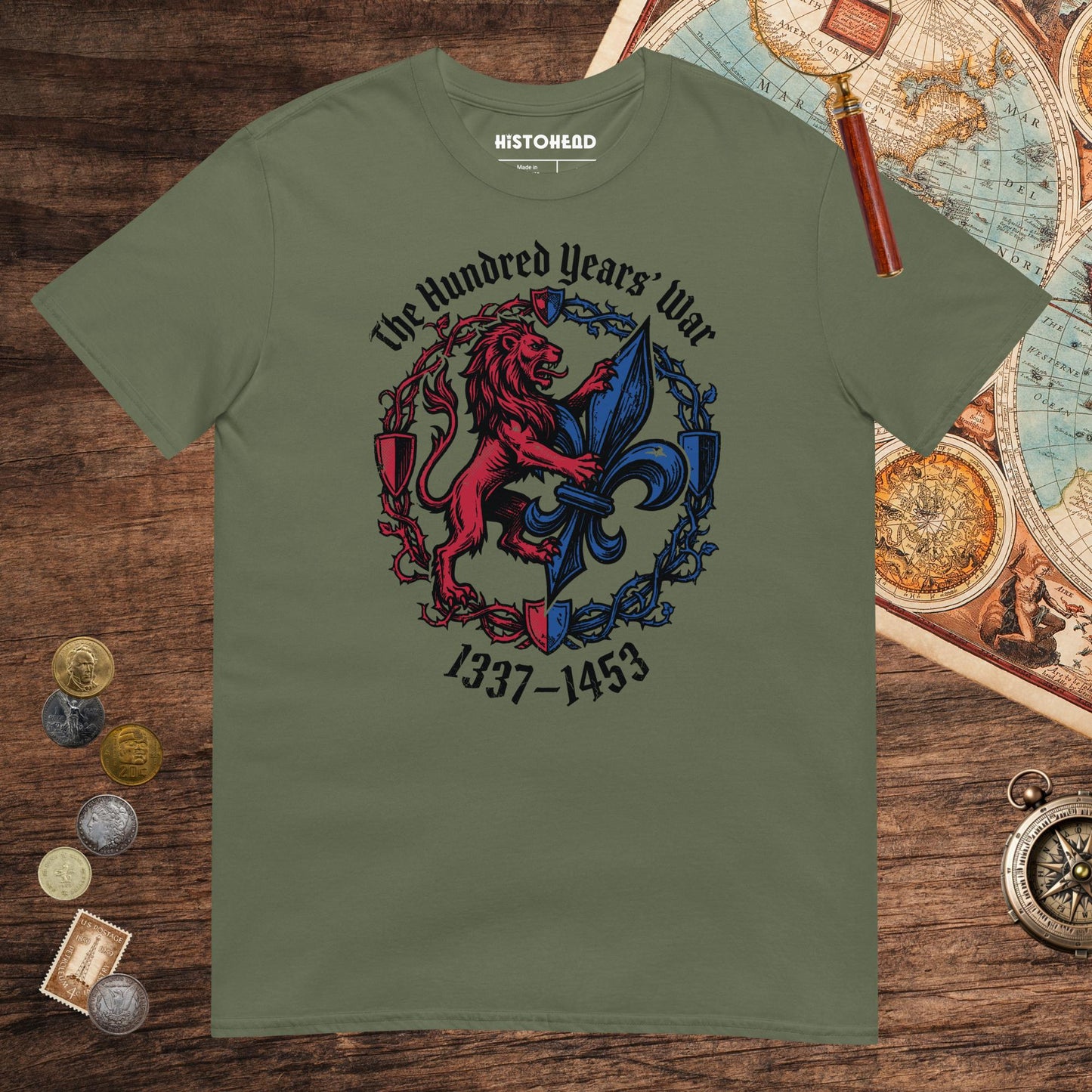 Military Green The Hundred Years' War Tee - history buff gift by HistoHead