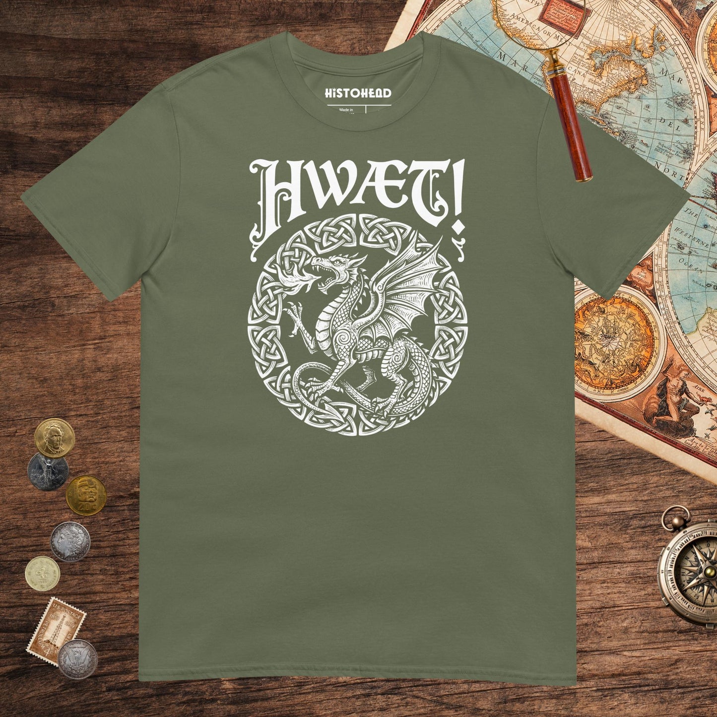 Military Green Hwaet Dragon Tee - history buff gift by HistoHead