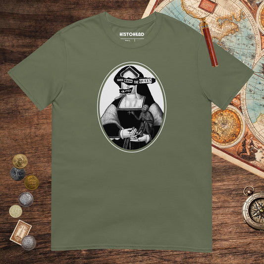 Military Green God Save the Queen Katherine of Aragon Tee - history buff gift by HistoHead