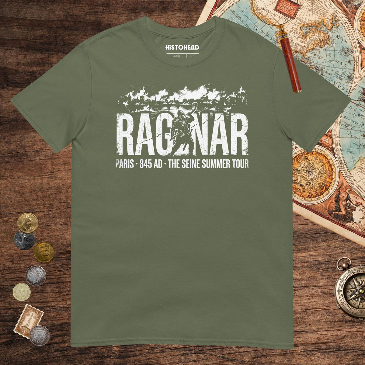 Military Green Ragnar The Seine Summer Tour Tee - history buff gift by HistoHead