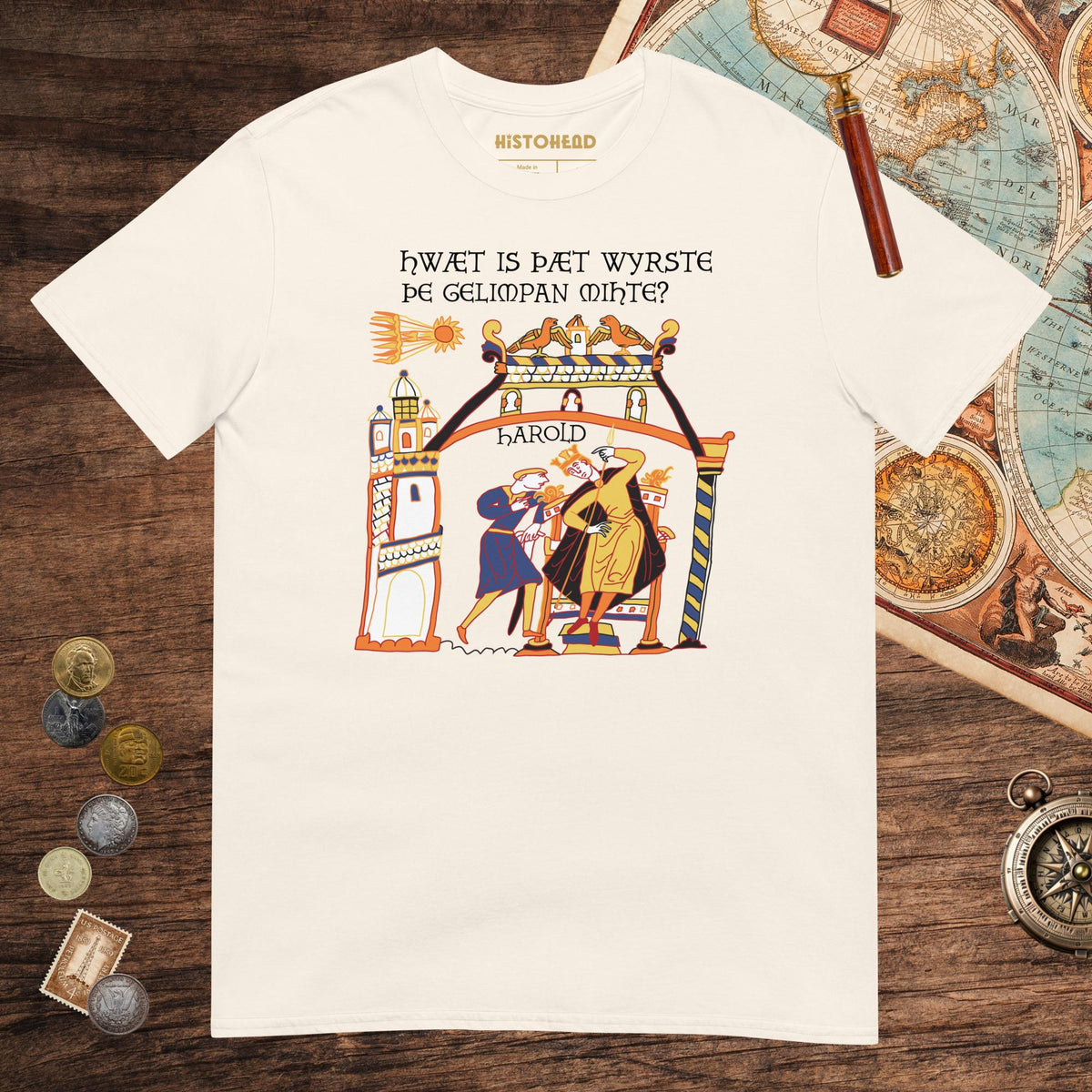 Natural Bayeux Tapestry What's the Worst That Could Happen in Old English Tee - history buff gift by HistoHead