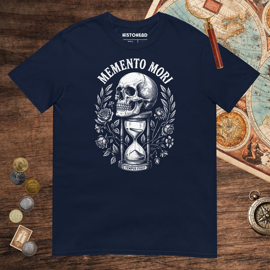 Navy Memento Mori Tempus Fugit Tee - history buff gift by HistoHead