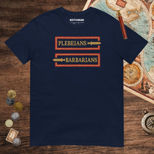 Navy Mosaic Plebeians or Barbarians Tee - history buff gift by HistoHead