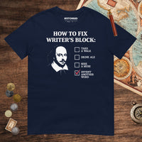 Navy Shakespeare How to Fix Writer's Block Tee - history buff gift by HistoHead