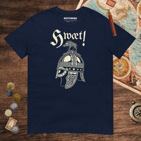 Navy Hwæt Boar-Crested Helmet Tee - history buff gift by HistoHead