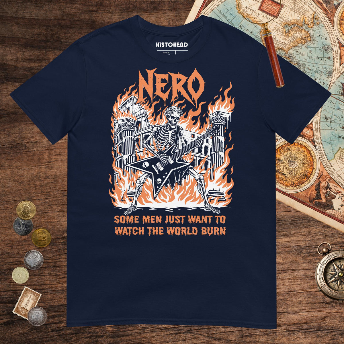 Navy Nero Watch the World Burn Tee - history buff gift by HistoHead