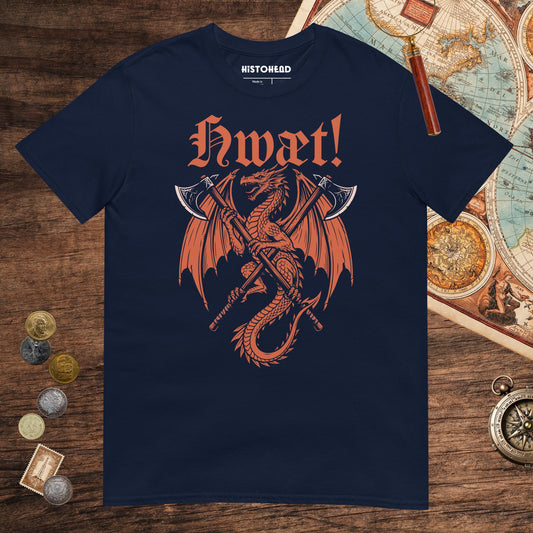 Navy Hwæt Dragon Axe Tee - history buff gift by HistoHead