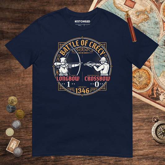 Navy Battle of Crécy Longbow vs Crossbow Tee - history buff gift by HistoHead