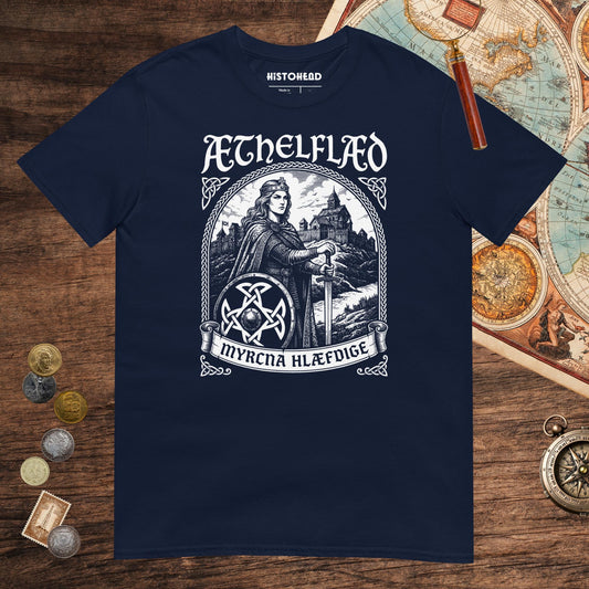 Navy Aethelflaed Lady of the Mercians Old English Tee - history buff gift by HistoHead