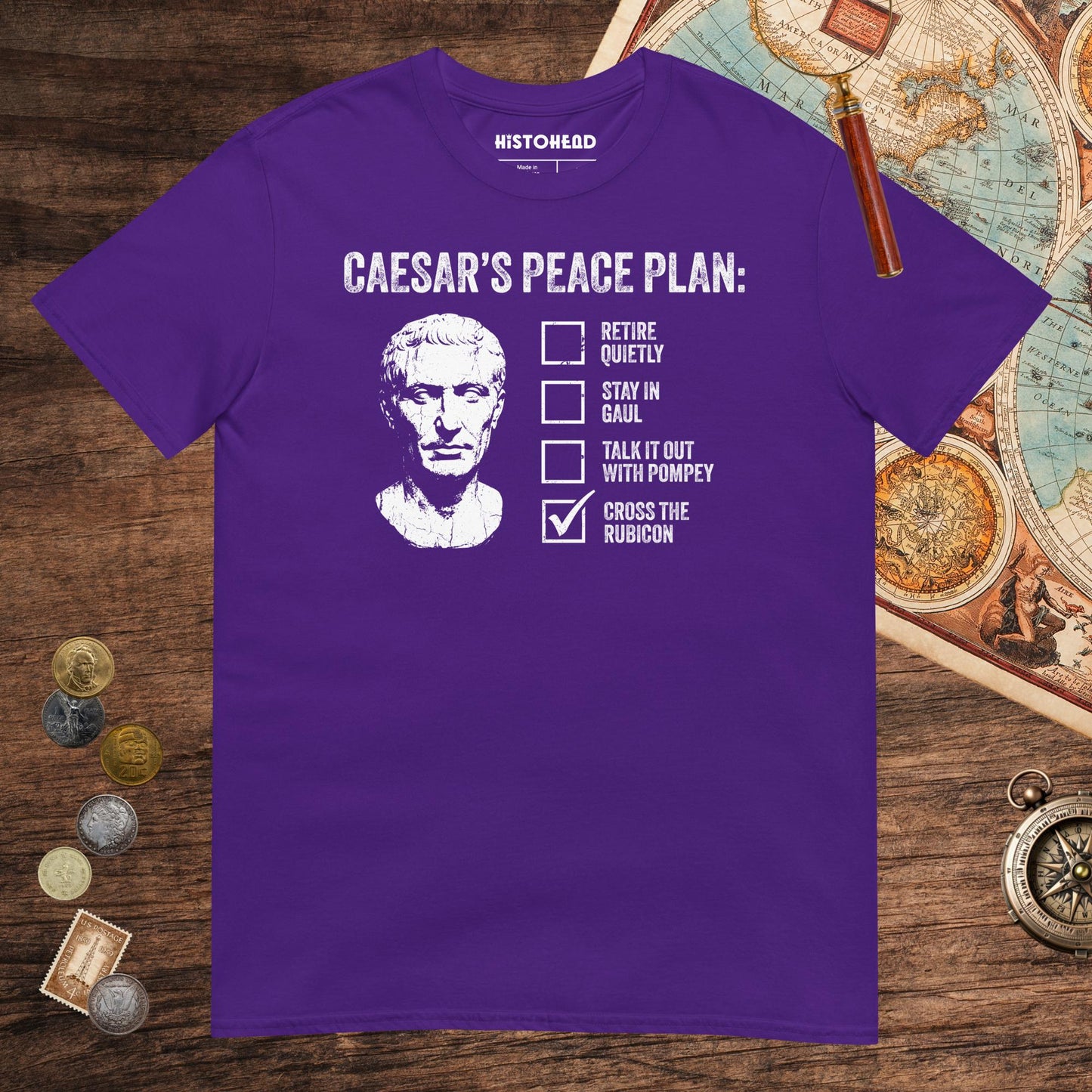 Purple Caesar's Peace Plan Tee - history buff gift by HistoHead
