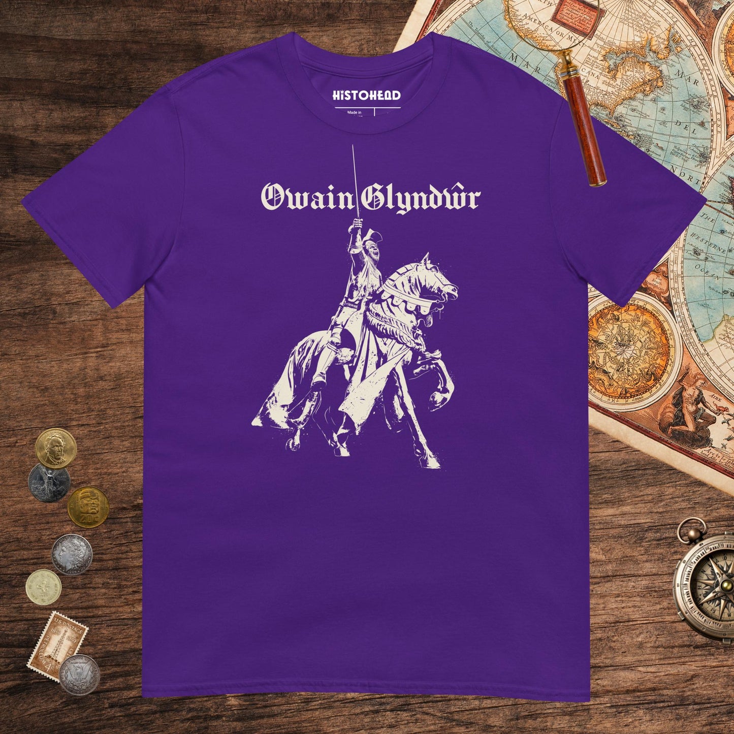 Purple Owain Glyndŵr Statue Tee - history buff gift by HistoHead