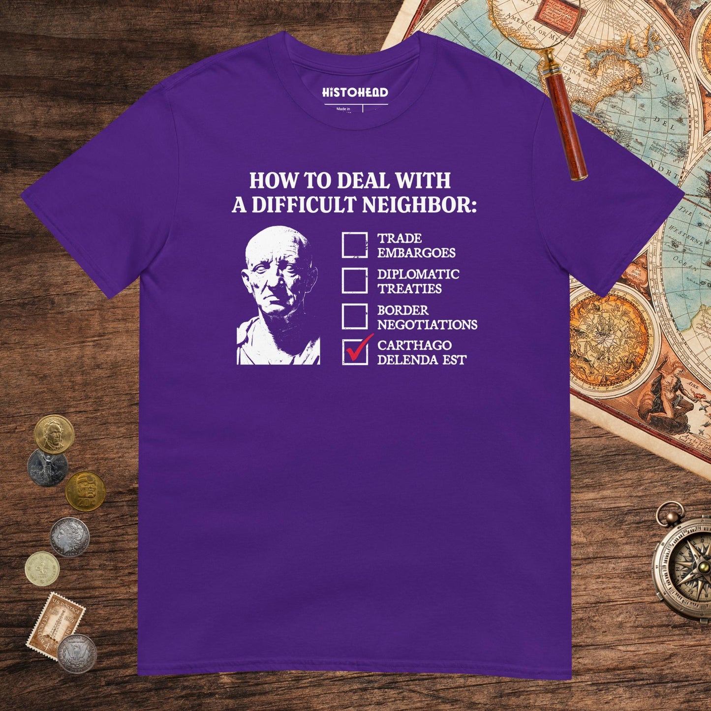 Purple Cato's Foreign Policy Tee - history buff gift by HistoHead