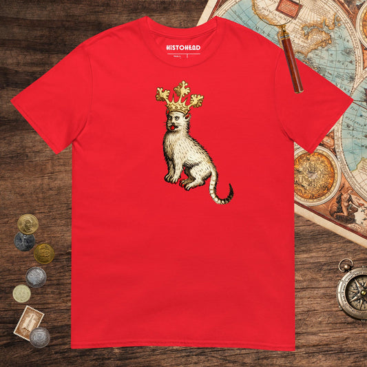 Red Medieval Cat King Tee - history buff gift by HistoHead