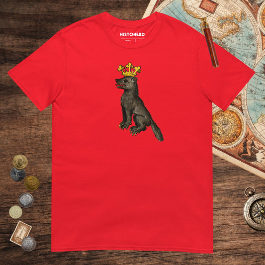 Red Medieval Wolf King Tee - history buff gift by HistoHead