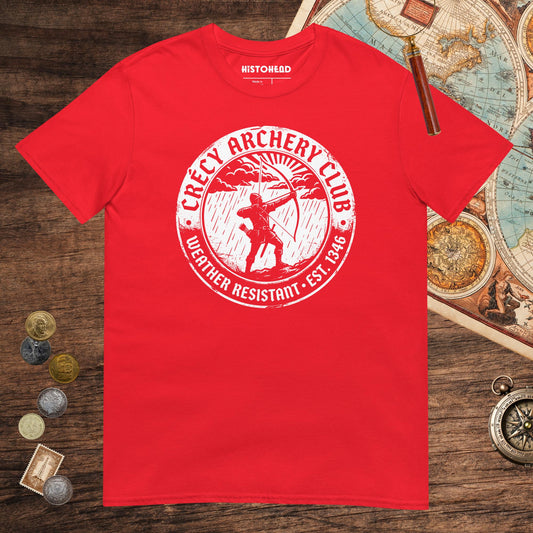 Red Crecy Archery Club Tee - history buff gift by HistoHead