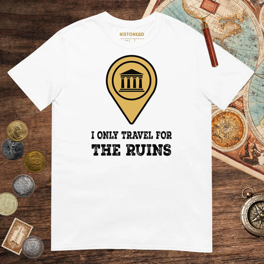 White Travel for the Ruins Tee - history buff gift by HistoHead