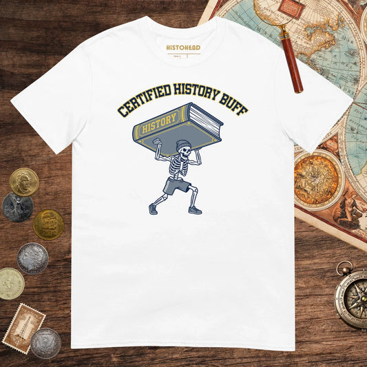 White Certified History Buff Tee - history buff gift by HistoHead