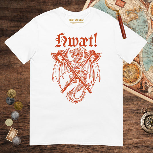 White Hwæt Dragon Axe Tee - history buff gift by HistoHead