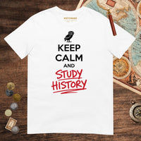 White Keep Calm and Study History Tee - history buff gift by HistoHead