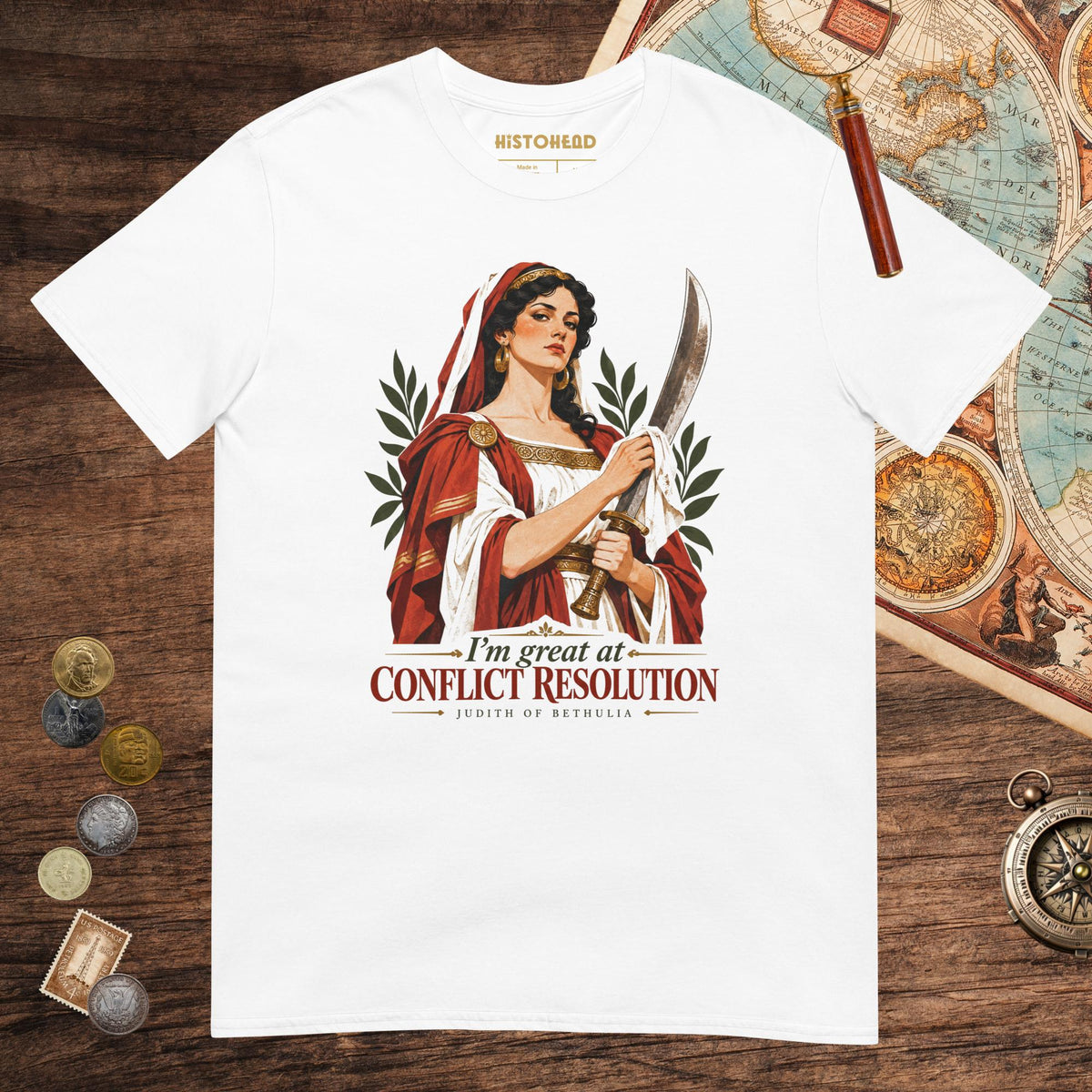 White Judith of Bethulia I'm Great at Conflict Resolution Tee - history buff gift by HistoHead