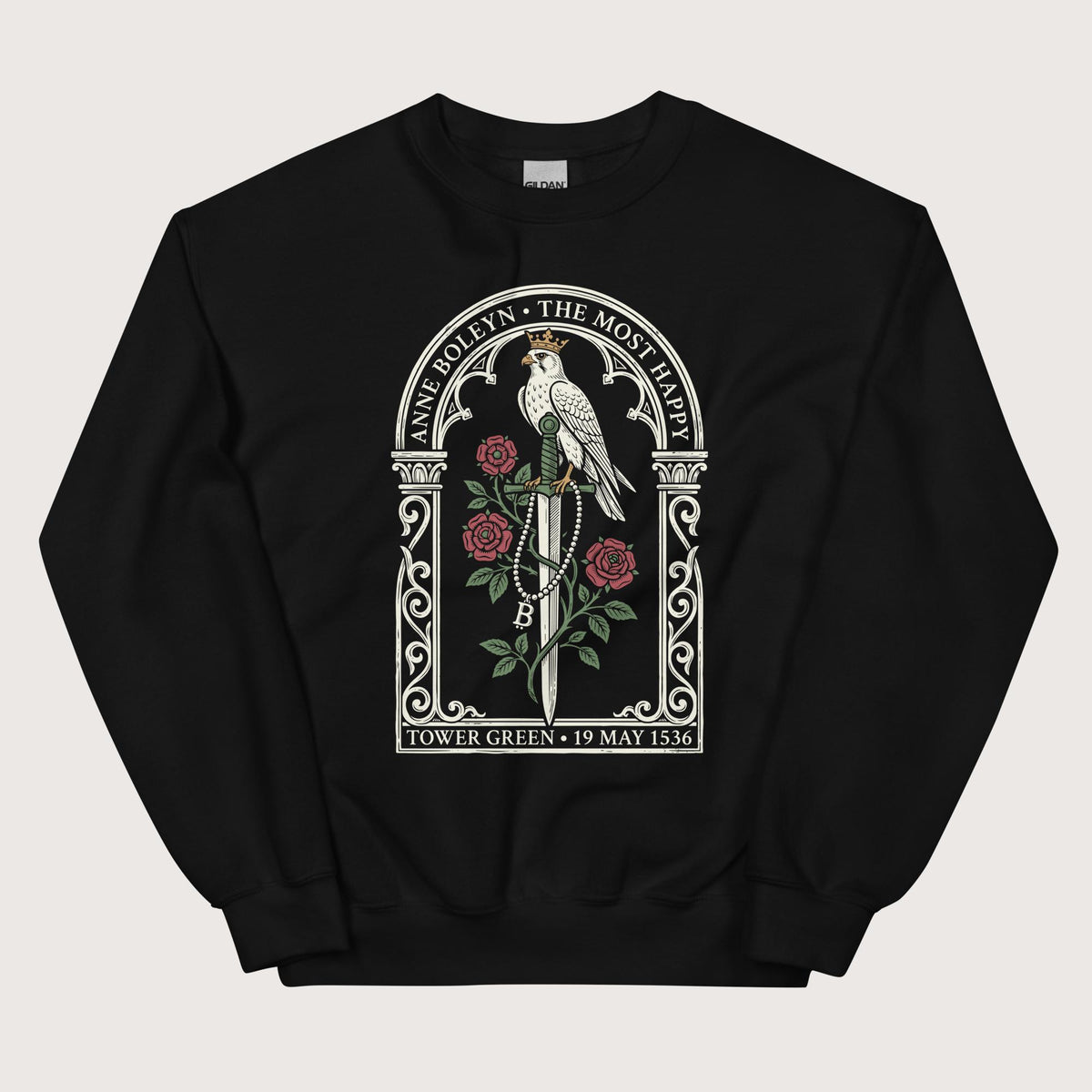 Black Anne Boleyn Falcon Sweatshirt - history buff gift by HistoHead