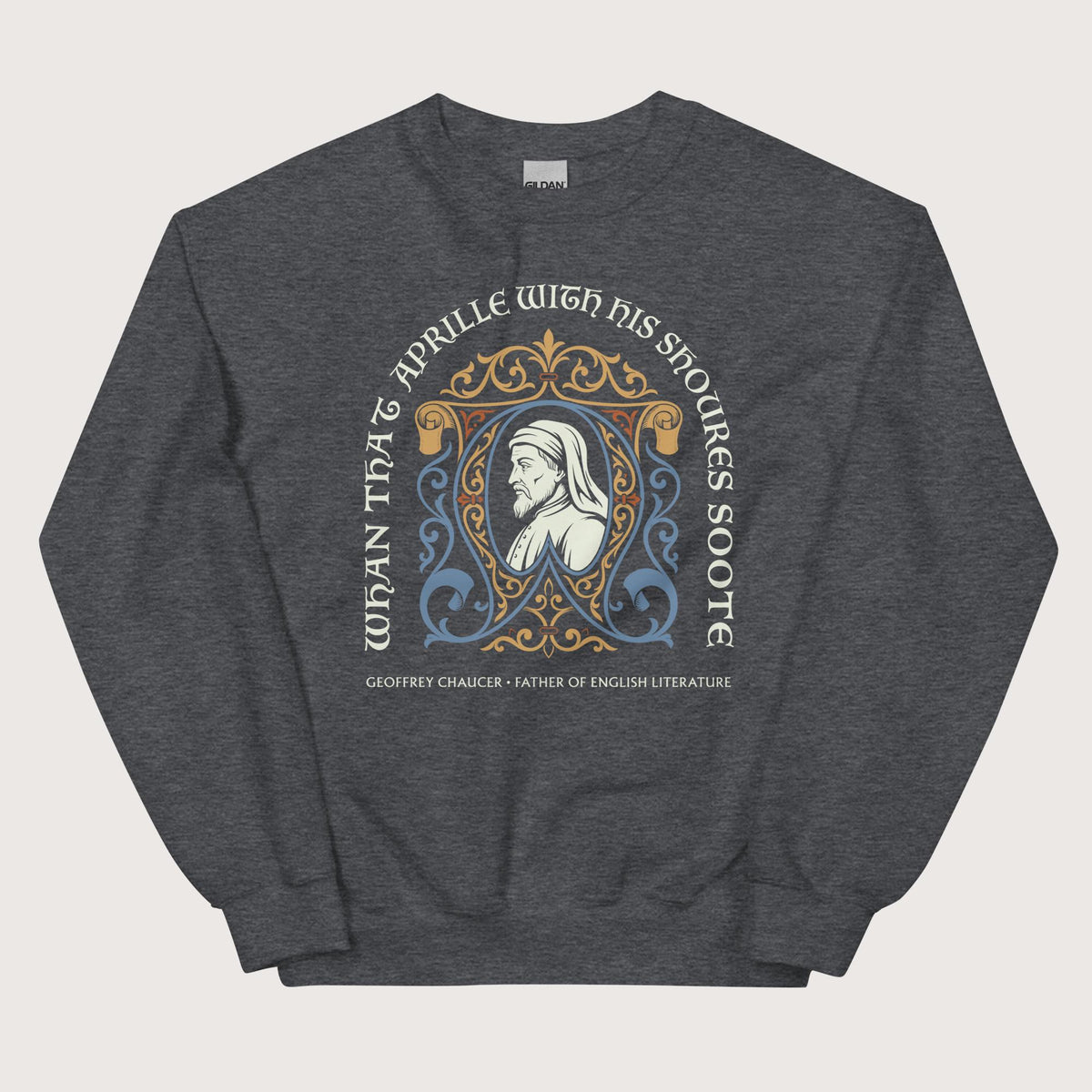 Dark Heather Geoffrey Chaucer Sweatshirt - history buff gift by HistoHead