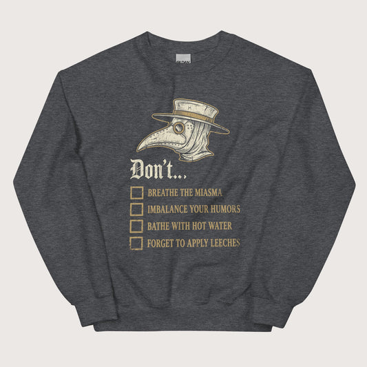 Dark Heather Plague Doctor Advice Sweatshirt - history buff gift by HistoHead