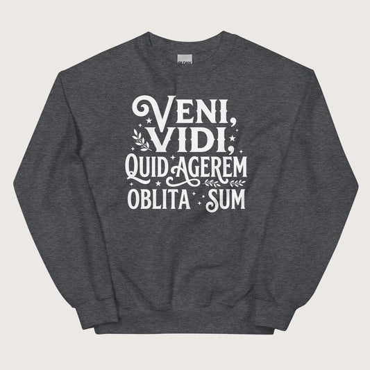 Dark Heather Latin I Came I Saw I Forgot I Was Doing (Feminine Version) Sweatshirt - history buff gift by HistoHead