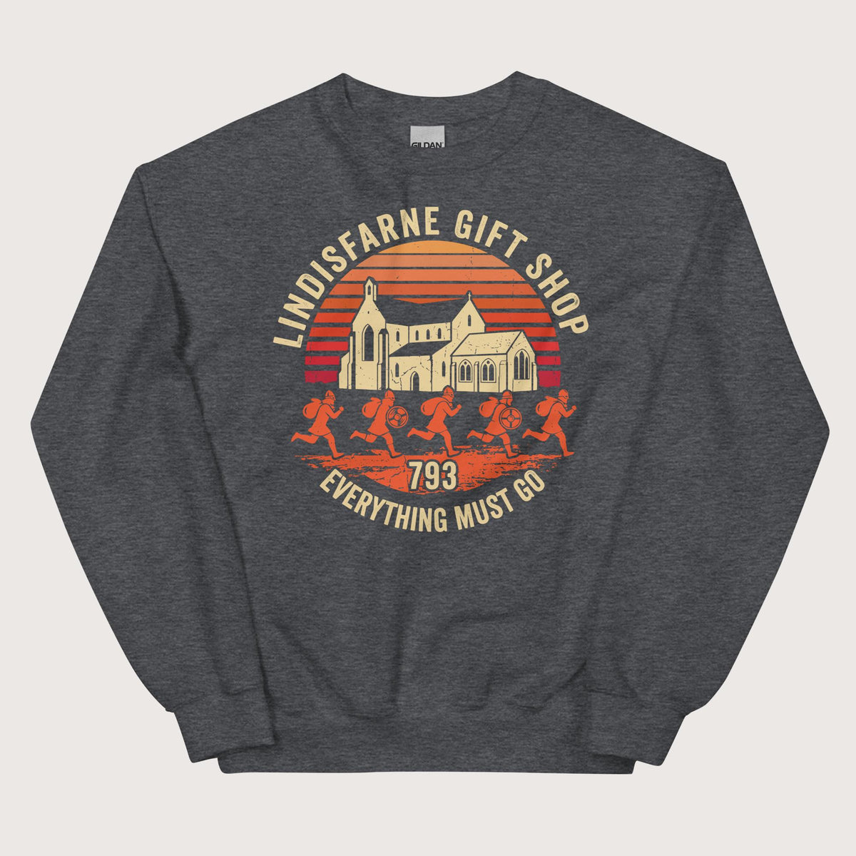 Dark Heather Lindisfarne Gift Shop 793 Sweatshirt - history buff gift by HistoHead