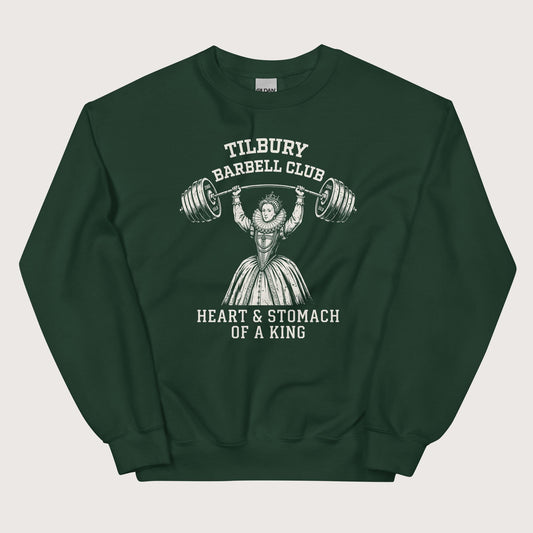 Forest Green Elizabeth I Tilbury Barbell Club Sweatshirt - history buff gift by HistoHead