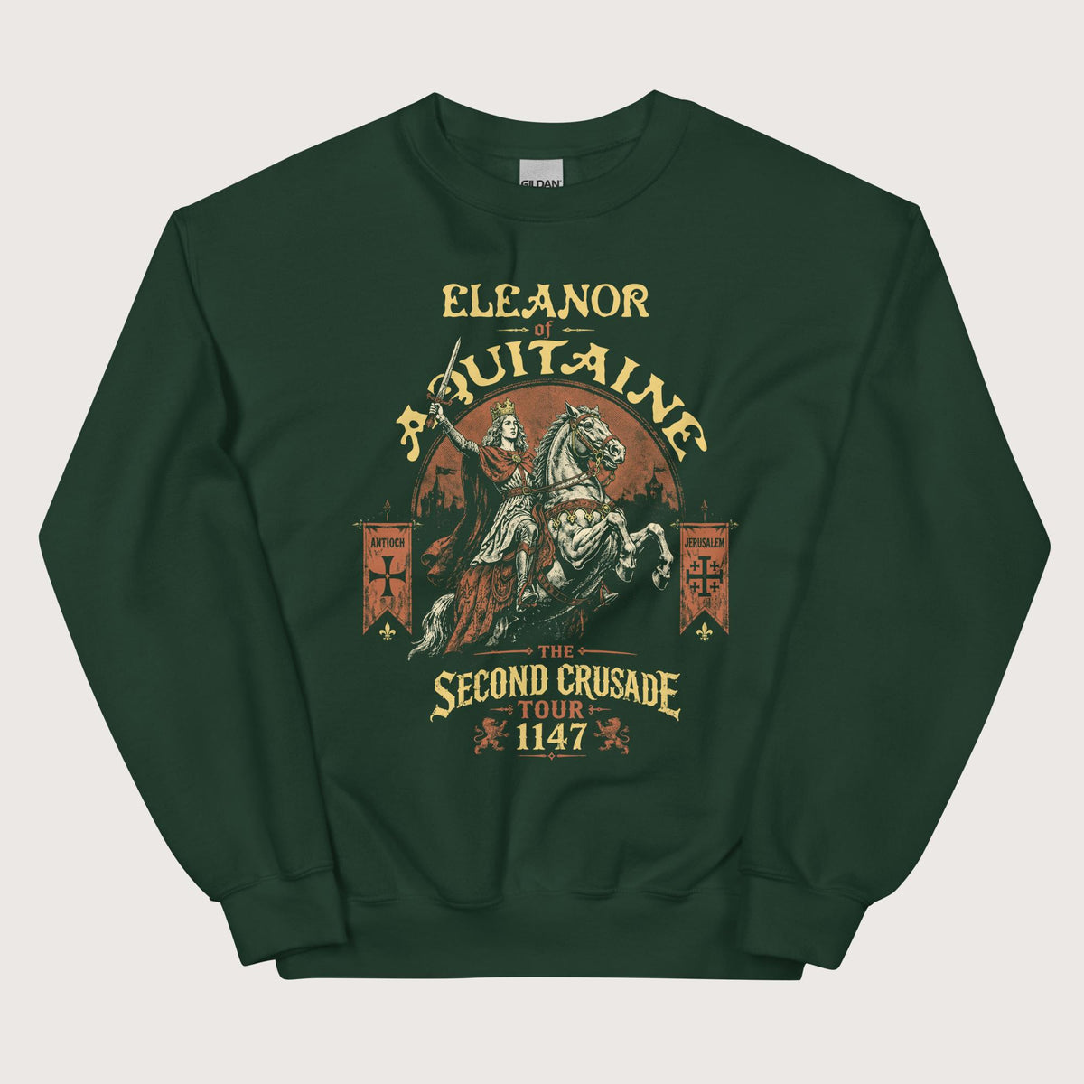 Forest Green Eleanor of Aquitaine Second Crusade Tour Sweatshirt - history buff gift by HistoHead