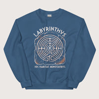 Indigo Blue Labyrinthus Here Lives Minotaur Sweatshirt - history buff gift by HistoHead