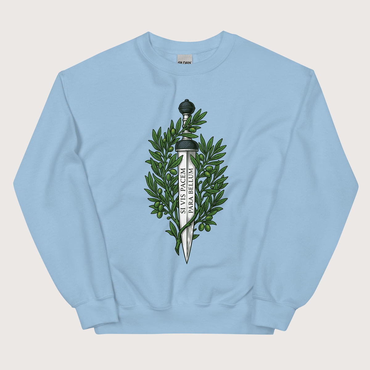 Light Blue Si Vis Pacem Para Bellum Latin Phrase Sweatshirt - history buff gift by HistoHead