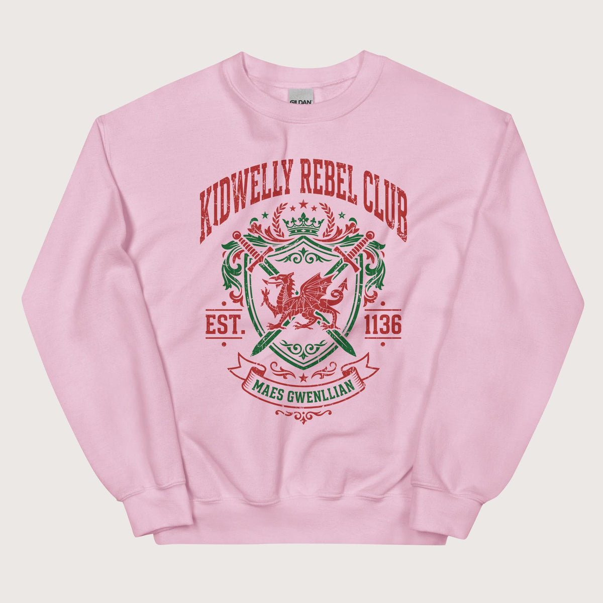 Light Pink Kidwelly Rebel Club Maes Gwenllian 1136 Sweatshirt - history buff gift by HistoHead