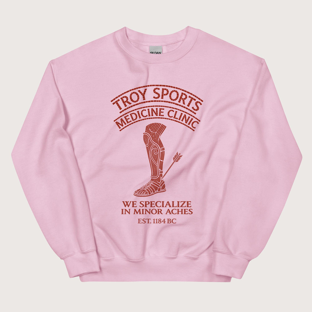 Light Pink Troy Sports Medicine Clinic Sweatshirt - history buff gift by HistoHead