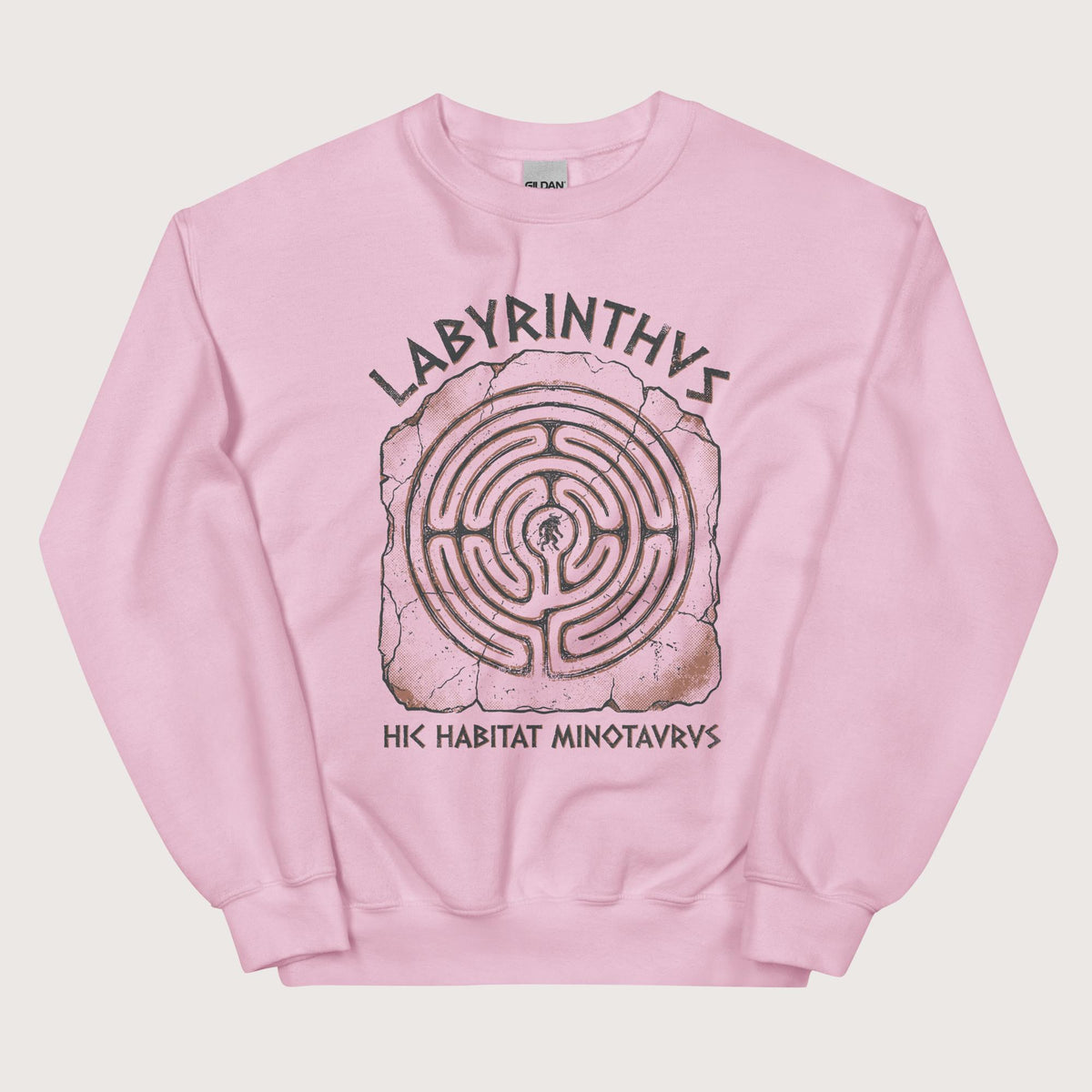 Light Pink Labyrinthus Here Lives Minotaur Sweatshirt - history buff gift by HistoHead
