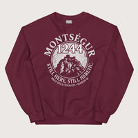 Maroon Montségur 1244 Still Here Still Heretic Sweatshirt - history buff gift by HistoHead