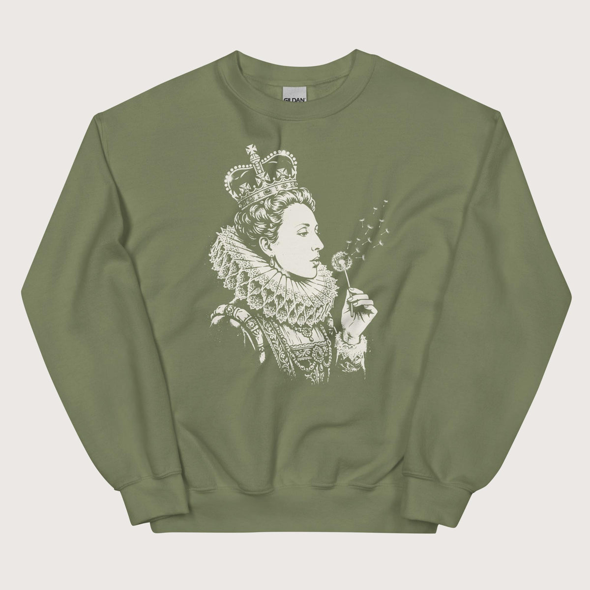 Military Green Elizabeth I Blowing Wishes Sweatshirt - history buff gift by HistoHead