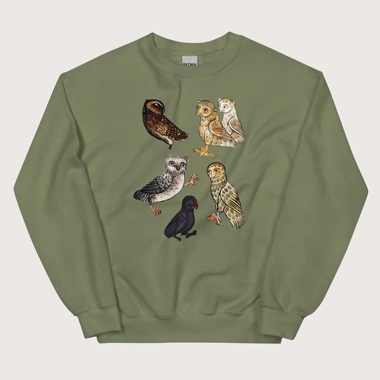 Military Green Weird Medieval Owls Sweatshirt - history buff gift by HistoHead