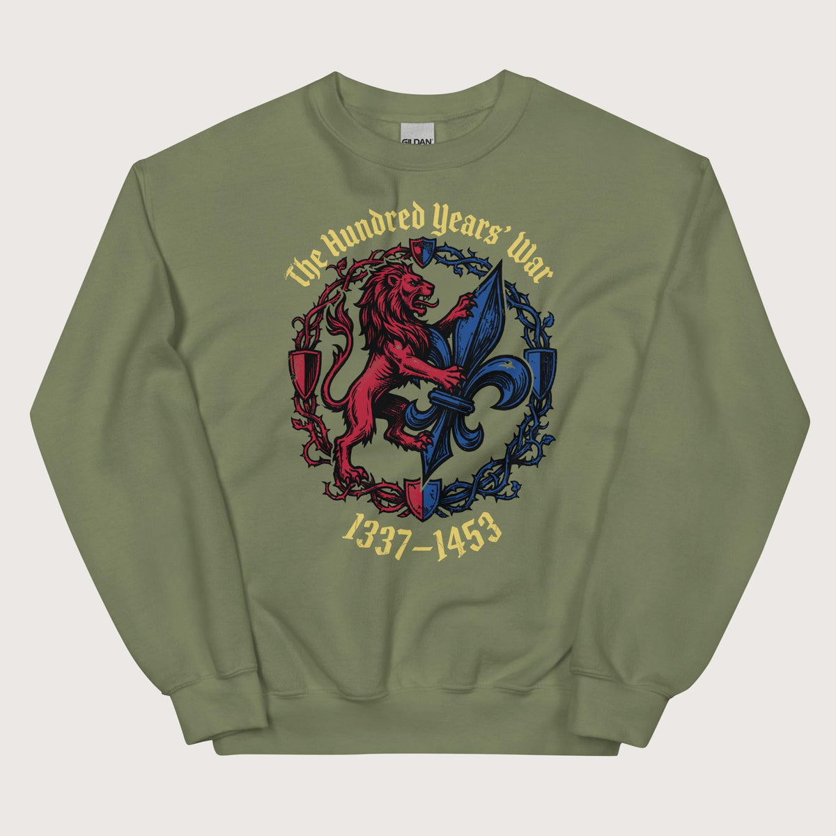 Military Green The Hundred Years' War Sweatshirt - history buff gift by HistoHead