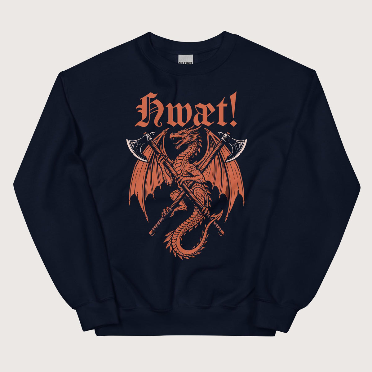 Navy Hwæt Dragon Axe Sweatshirt - history buff gift by HistoHead