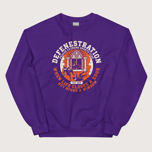 Purple Defenestration Prague Extreme Sports Club Sweatshirt - history buff gift by HistoHead